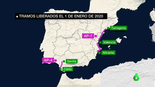 Imagen de tramos liberados de peajes en España a partir de Nochevieja