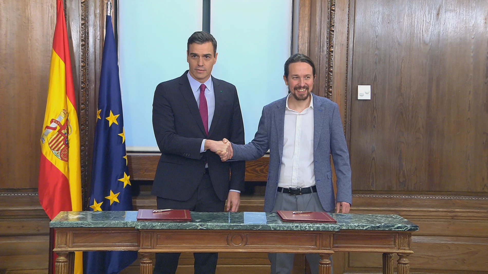 Pedro Sánchez y Pablo Iglesias presentan el programa para su Gobierno de coalición