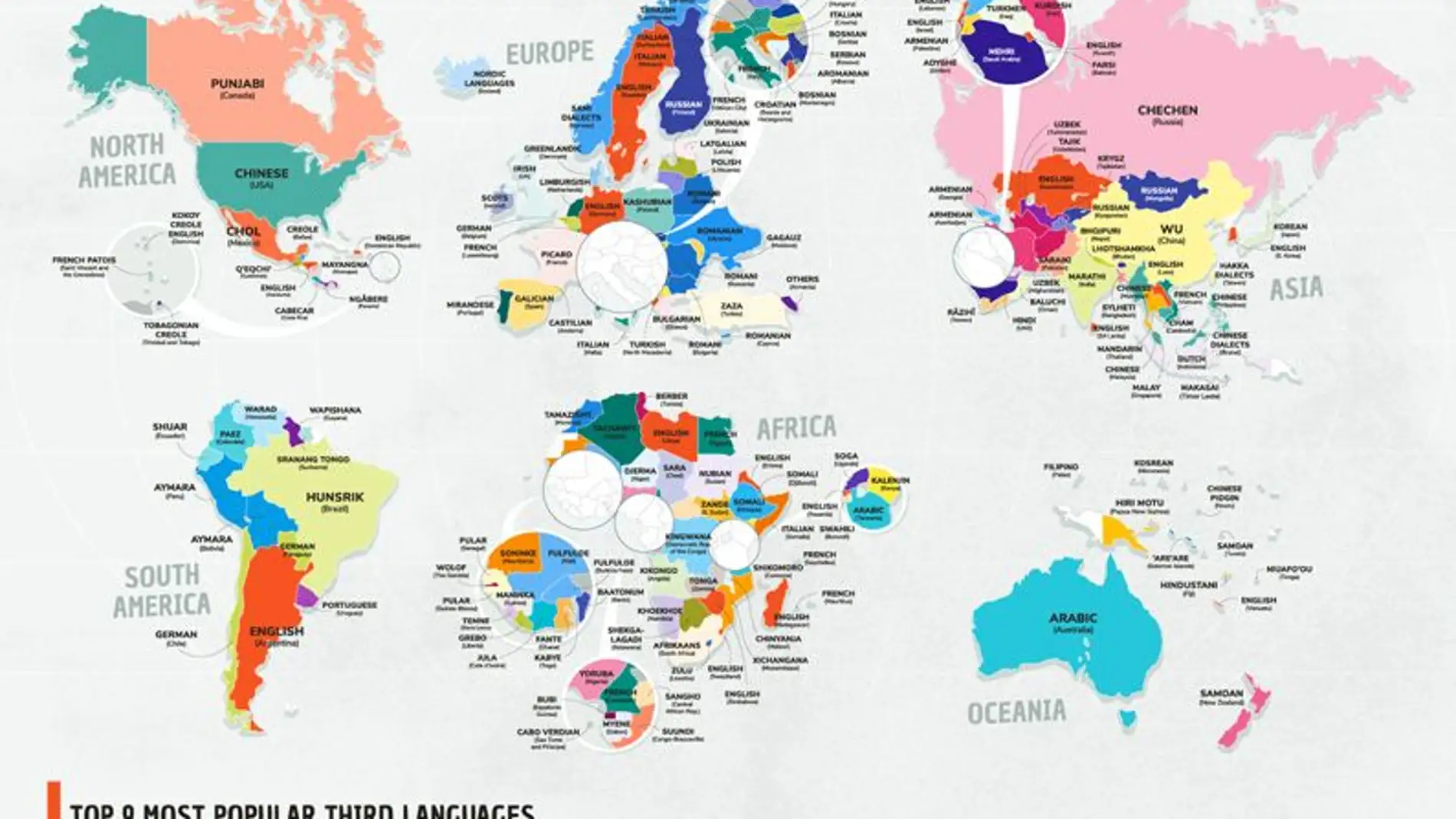 Sabes cuál es el tercer idioma más hablado en cada país?