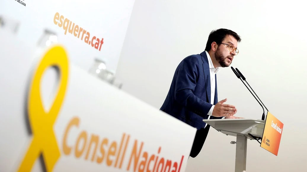 Pere Aragonès ante los medios tras el Consell Nacional de ERC