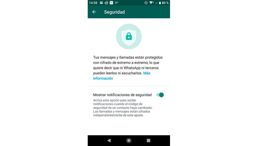 Menú donde activamos las notificaciones de seguridad