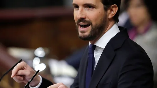 Pablo Casado durante su intervención en el Congreso Investidura de Sánchez