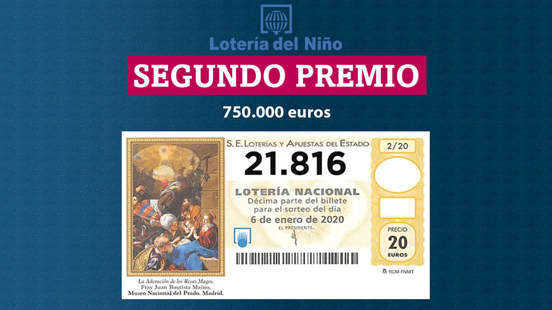 Segundo premio del sorteo de la Lotería del Niño 2020