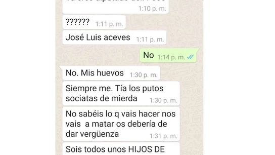 Las amenazas recibidas por Aceves a través de Whatsapp Las amenazas recibidas por Aceves a través de Whatsapp