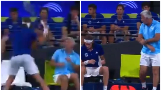 Tsitsipas da un raquetazo a su padre Tsitsipas da un raquetazo a su padre