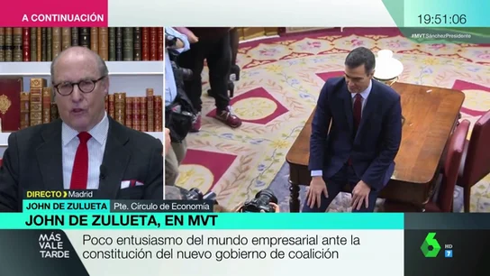 John de Zuleta, presidente del Círculo de Empresarios: "Hay problemas difíciles de tratar con un Gobierno con tanta coalición" John de Zuleta, presidente del Círculo de Empresarios: "Hay problemas difíciles de tratar con un Gobierno con tanta coalición"