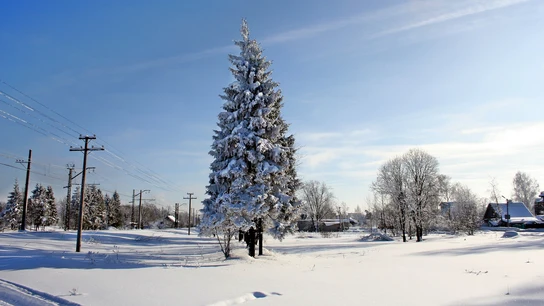 Imagen de archivo de un pueblo ruso nevado Imagen de archivo de un pueblo ruso nevado