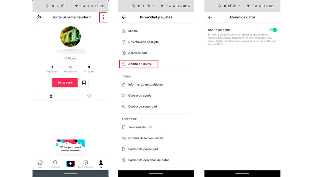 Ahorrando datos en TikTok