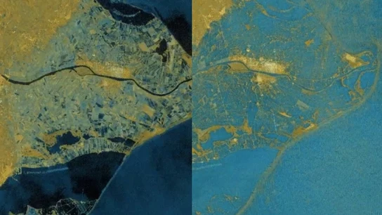 Imagen de satélite del antes y el después del Delta del Ebro Imagen de satélite del antes y el después del Delta del Ebro