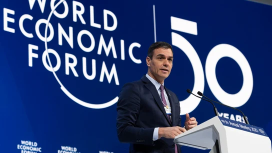 Pedro Sánchez durante su intervención en el Foro Económico Mundial de Davos Pedro Sánchez durante su intervención en el Foro Económico Mundial de Davos