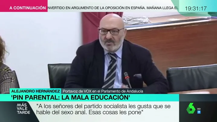 Alejandro Hernández, portavoz de Vox en Andalucía: "A los señores del PSOE les gusta que se hable del sexo anal. Les pone"