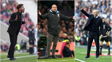 Diego Simeone, Pep Guardiola y Zinedine Zidane