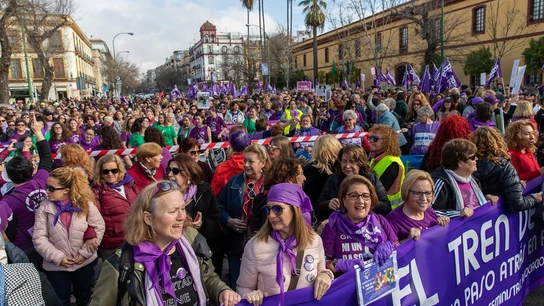 Imagen de las mujeres que han protestado en Sevilla contra los recortes en igualdad en Andalucía Imagen de las mujeres que han protestado en Sevilla contra los recortes en igualdad en Andalucía
