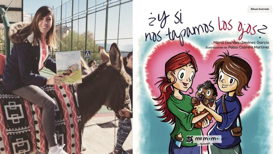 El burro en el patio, a la izquierda; y el cuento publicado por Lourdes a la derecha Mejor maestra de España