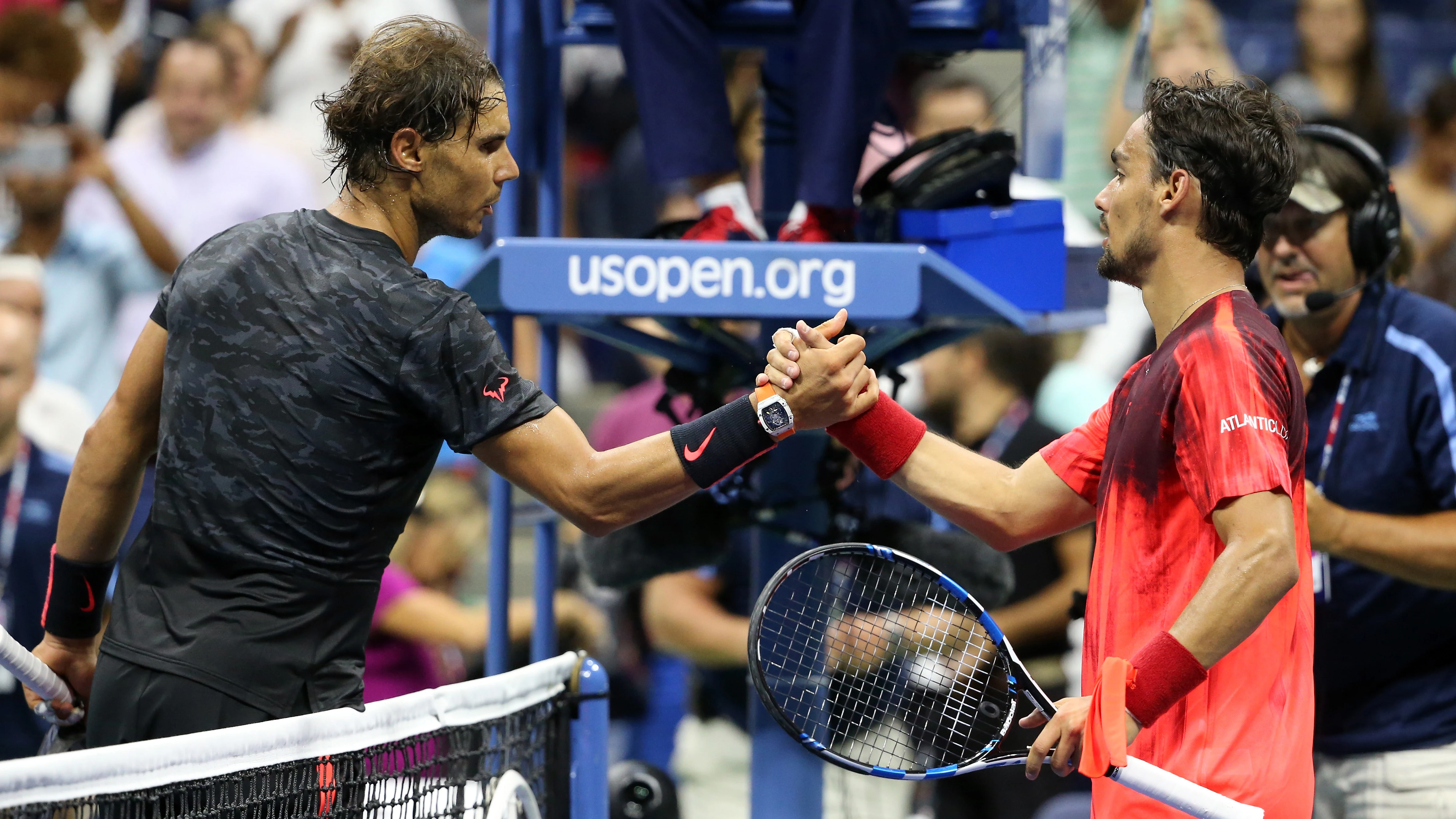 Rafa Nadal y Fabio Fognini en un partido de tenis