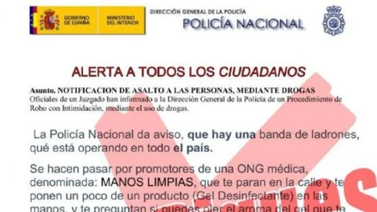 Imagen del bulo publicado por la Policía Nacional. Imagen del bulo publicado por la Policía Nacional.
