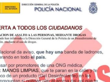 Imagen del bulo publicado por la Policía Nacional. Imagen del bulo publicado por la Policía Nacional.