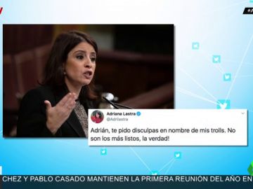 Adriana Lastra se disculpa con el actor Adrián Lastra por el acoso de sus trolls: "No son los más listos, la verdad" Adriana Lastra se disculpa con el actor Adrián Lastra por el acoso de sus trolls: "No son los más listos, la verdad"