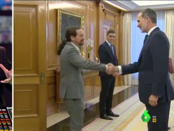 Dani Mateo analiza el saludo del Gobierno al rey Felipe VI: "Solo falta Willy Toledo cantando 'La Internacional', ¡os pasáis de rojos!" Dani Mateo analiza el saludo del Gobierno al rey Felipe VI: "Solo falta Willy Toledo cantando 'La Internacional', ¡os pasáis de rojos!"