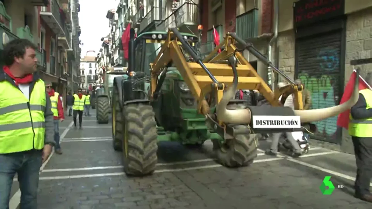 Agricultores simulan un encierro en Pamplona en protesta por la situación del campo navarro Agricultores simulan un encierro en Pamplona en protesta por la situación del campo navarro