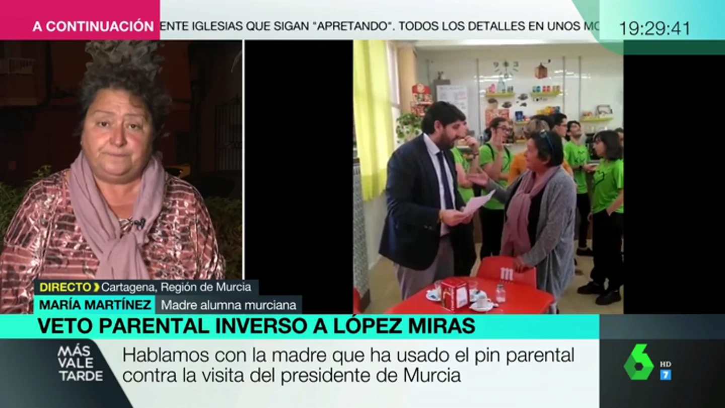 Habla la madre que utilizó el veto parental para enfrentarse a López Miras: "Le he dicho que no acepto compras ni enchufismos" Habla la madre que utilizó el veto parental para enfrentarse a López Miras: "Le he dicho que no acepto compras ni enchufismos"