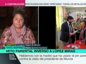 Habla la madre que utilizó el veto parental para enfrentarse a López Miras: "Le he dicho que no acepto compras ni enchufismos" Habla la madre que utilizó el veto parental para enfrentarse a López Miras: "Le he dicho que no acepto compras ni enchufismos"