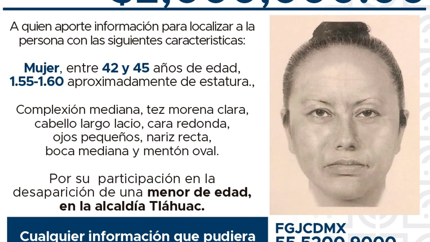 El retrato robot de la mujer que secuestró a Fátima, la niña que fue violada y asesinada en México El retrato robot de la mujer que secuestró a Fátima, la niña que fue violada y asesinada en México