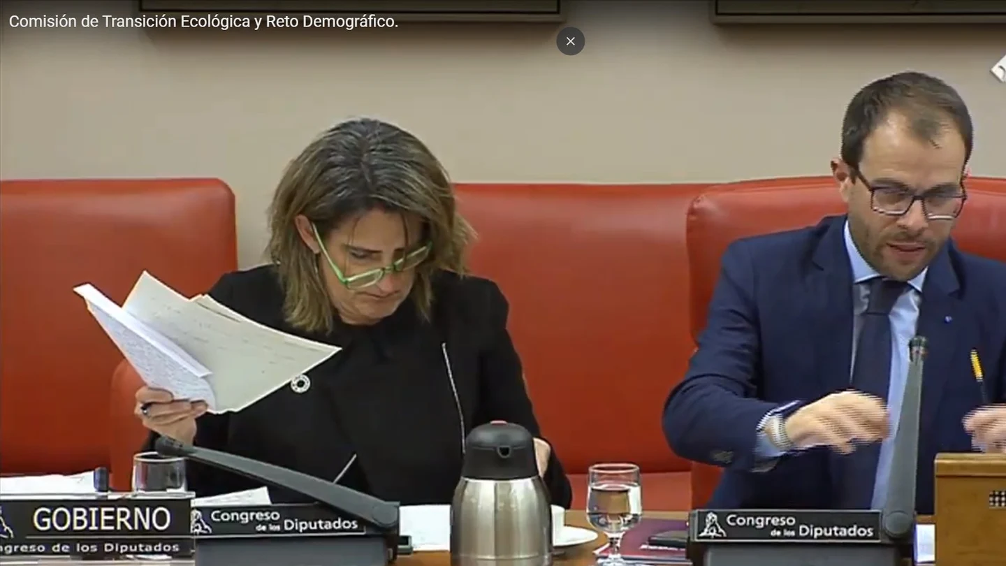 La imagen más "austera" de Teresa Ribera con unas gafas sin una patilla en la Comisión de Transición Ecológica La imagen más "austera" de Teresa Ribera con unas gafas sin una patilla en la Comisión de Transición Ecológica
