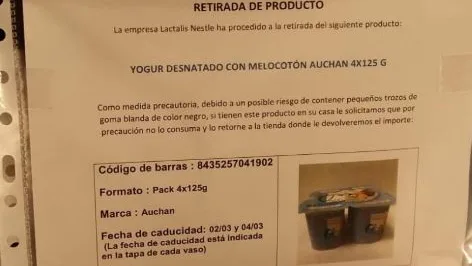 Retirada de yogur de Auchan