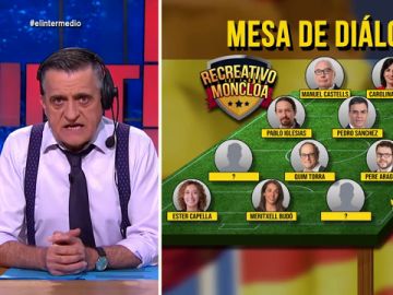 La 'alineación' del 'Recreativo Moncloa' VS. 'F.C. Generalitat' en la mesa de diálogo: "'Pablenin Iglesias', en el extremo izquierdo" La 'alineación' del 'Recreativo Moncloa' VS. 'F.C. Generalitat' en la mesa de diálogo: "'Pablenin Iglesias', en el extremo izquierdo"