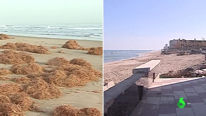 La playa del Perelló, antes y después de sufrir la borrasca 'Gloria'