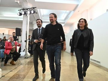 Alberto Garzón, Pablo Iglesias y Ada Colau Alberto Garzón, Pablo Iglesias y Ada Colau