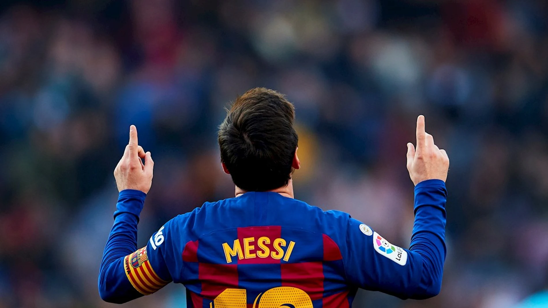 Leo Messi tras marcar un gol con el Barcelona
