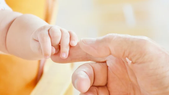 Imagen de archivo de un bebé cogiendo la mano de un adulto. Imagen de archivo de un bebé cogiendo la mano de un adulto.