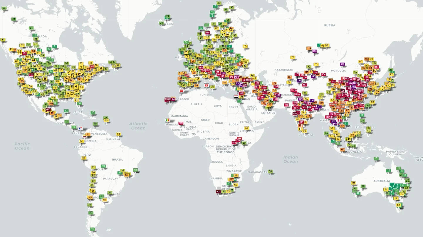 Mapa mundial de la calidad del aire Mapa mundial de la calidad del aire