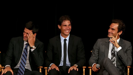 Nadal, Djokovic y Federer en una rueda de prensa Nadal, Djokovic y Federer en una rueda de prensa