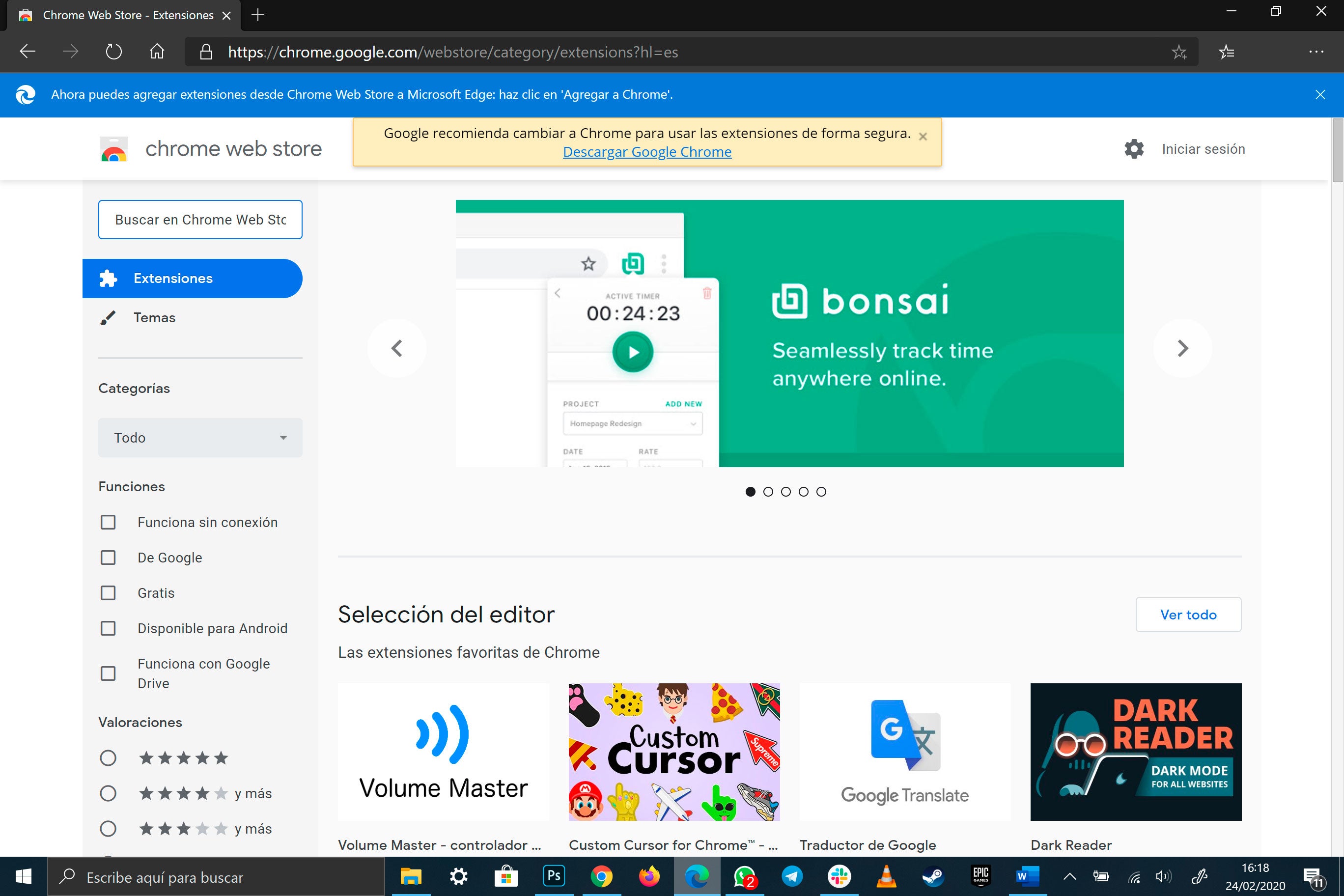 Google alerta de que el nuevo Edge no es seguro.
