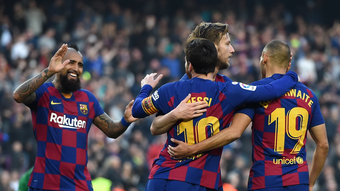 Jugadores del Barça celebran un gol. Jugadores del Barça celebran un gol.