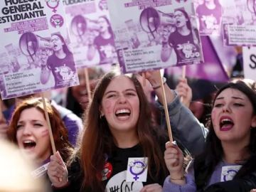 Estudiantes en la manifestación convocada por el Sindicato de Estudiantes en Madrid el pasado 8 de marzo con motivo de la huelga feminista Estudiantes en la manifestación convocada por el Sindicato de Estudiantes en Madrid el pasado 8 de marzo con motivo de la huelga feminista