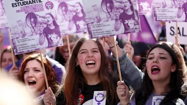 Estudiantes en la manifestación convocada por el Sindicato de Estudiantes en Madrid el pasado 8 de marzo con motivo de la huelga feminista