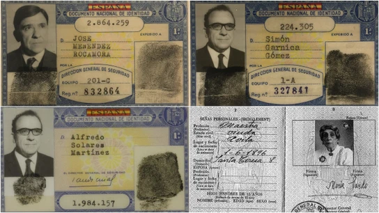 DNI falsificados de Santiago Carrillo y el pasaporte de Dolores Ibárruri DNI falsificados de Santiago Carrillo y el pasaporte de Dolores Ibárruri