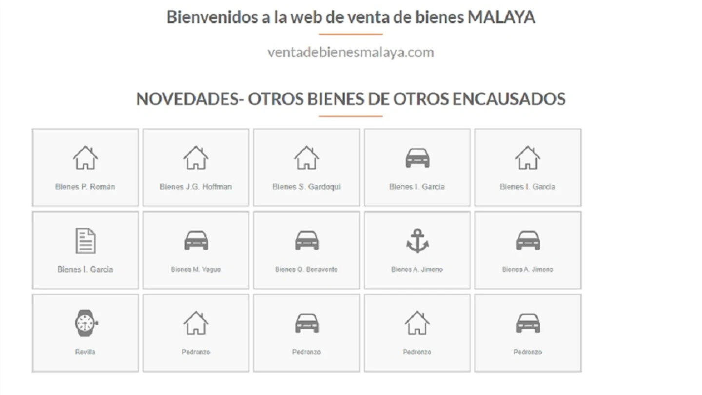 Imagen de la web donde se vende patrimonio de los condenados por el 'caso Malaya' Imagen de la web donde se vende patrimonio de los condenados por el 'caso Malaya'