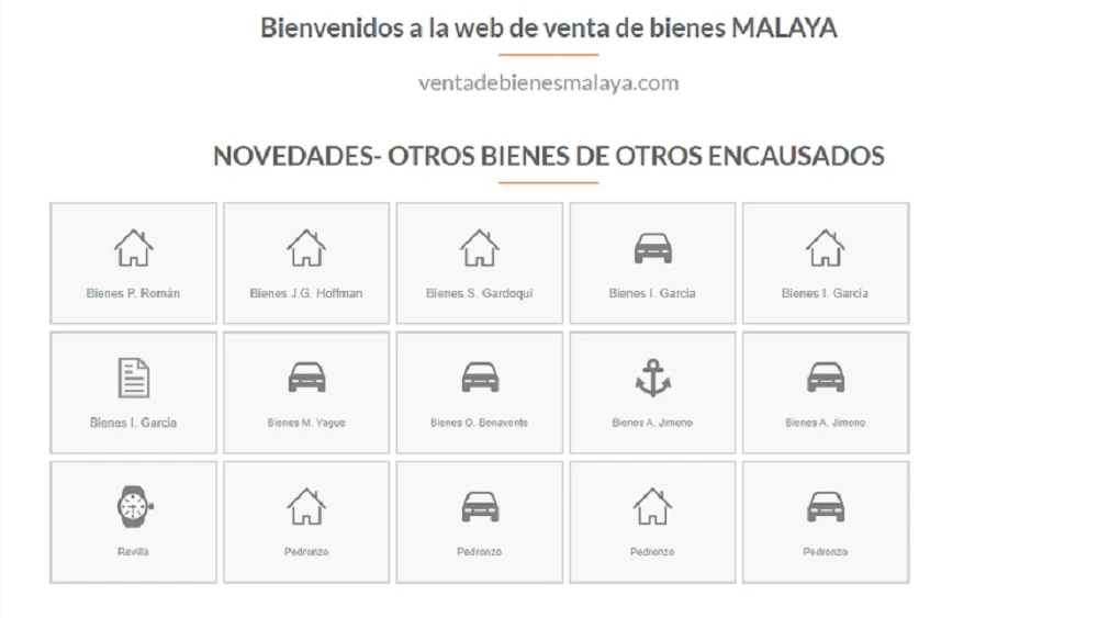 Imagen de la web donde se vende patrimonio de los condenados por el 'caso Malaya'