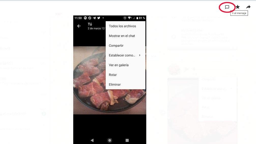 Mostrando en el chat original de WhatsApp Web