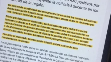 Falsa nota de prensa de la Comunidad de Madrid sobre el coronavirus