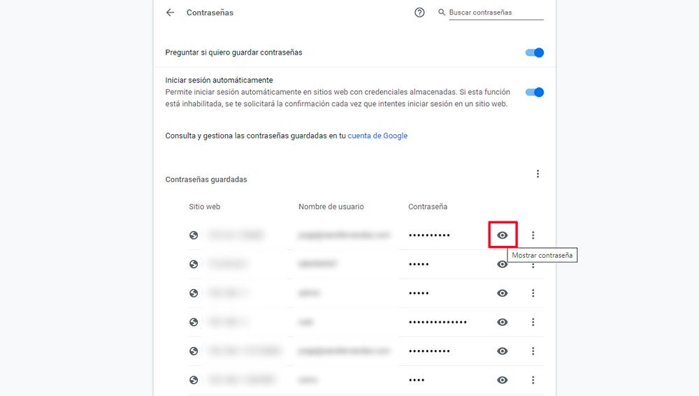 Mostrando las contraseñas