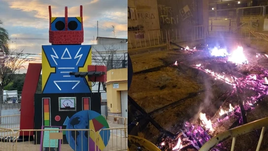 Unos vándalos queman una falla de Alberic Unos vándalos queman una falla de Alberic