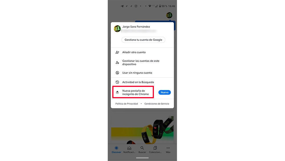 Abriendo el modo de incógnito
