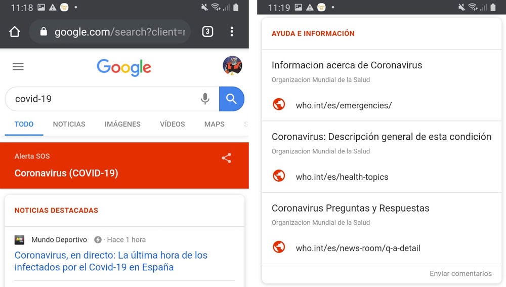 Google ofrece información verificada sobre el Covid-19.
