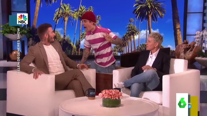 El susto de Justin Bieber a David Beckham en plena entrevista con Ellen Degeneres